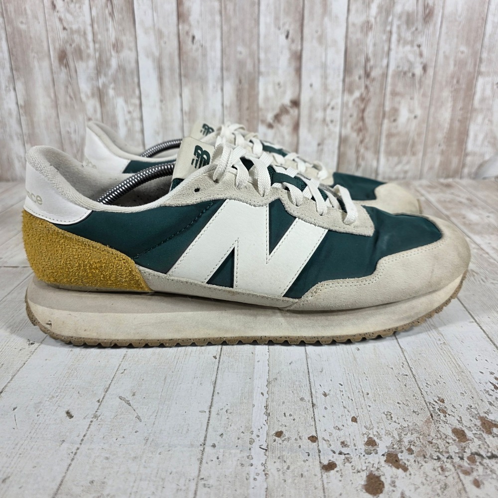 New Balance 237 Mens Green Grey Yellow Suede Sneakers MS237RTY Size 13